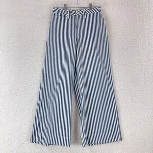 Madewell Blue White Emmett‎ Herringbone Railroad Wide Leg Jeans Womens Size 25